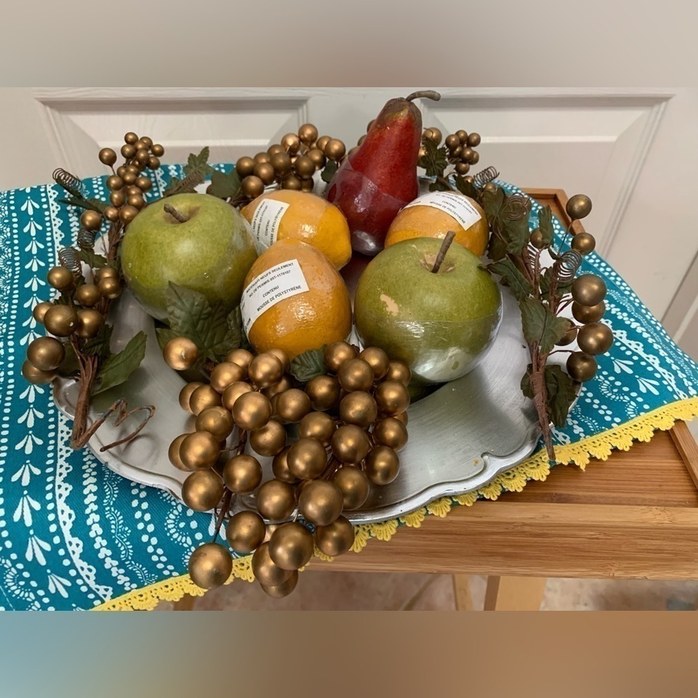 PIER 1 faux floral fruit bundle decor dining craft apple pear grapes lemons